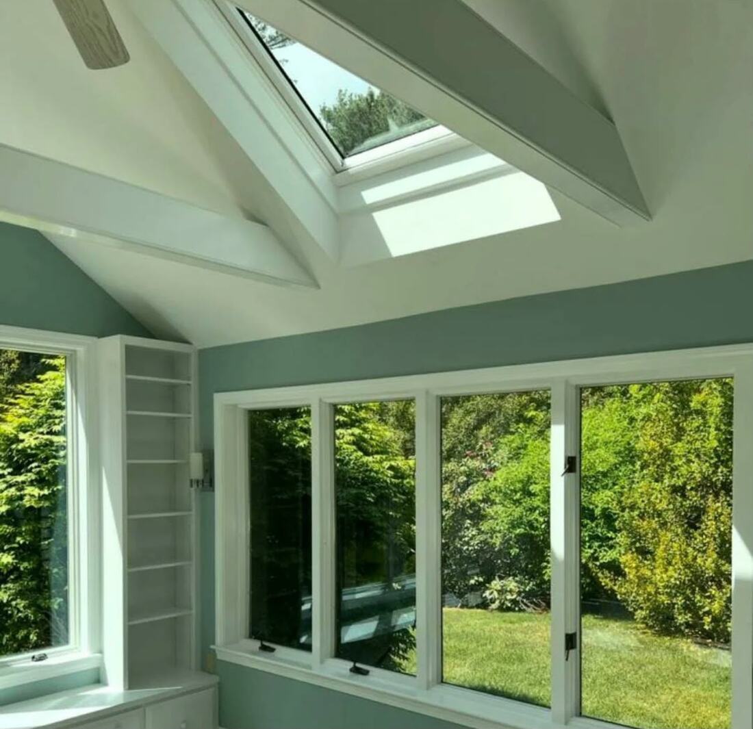 Sunroom interior painted with skylights on Cape Cod by Marotta Painting